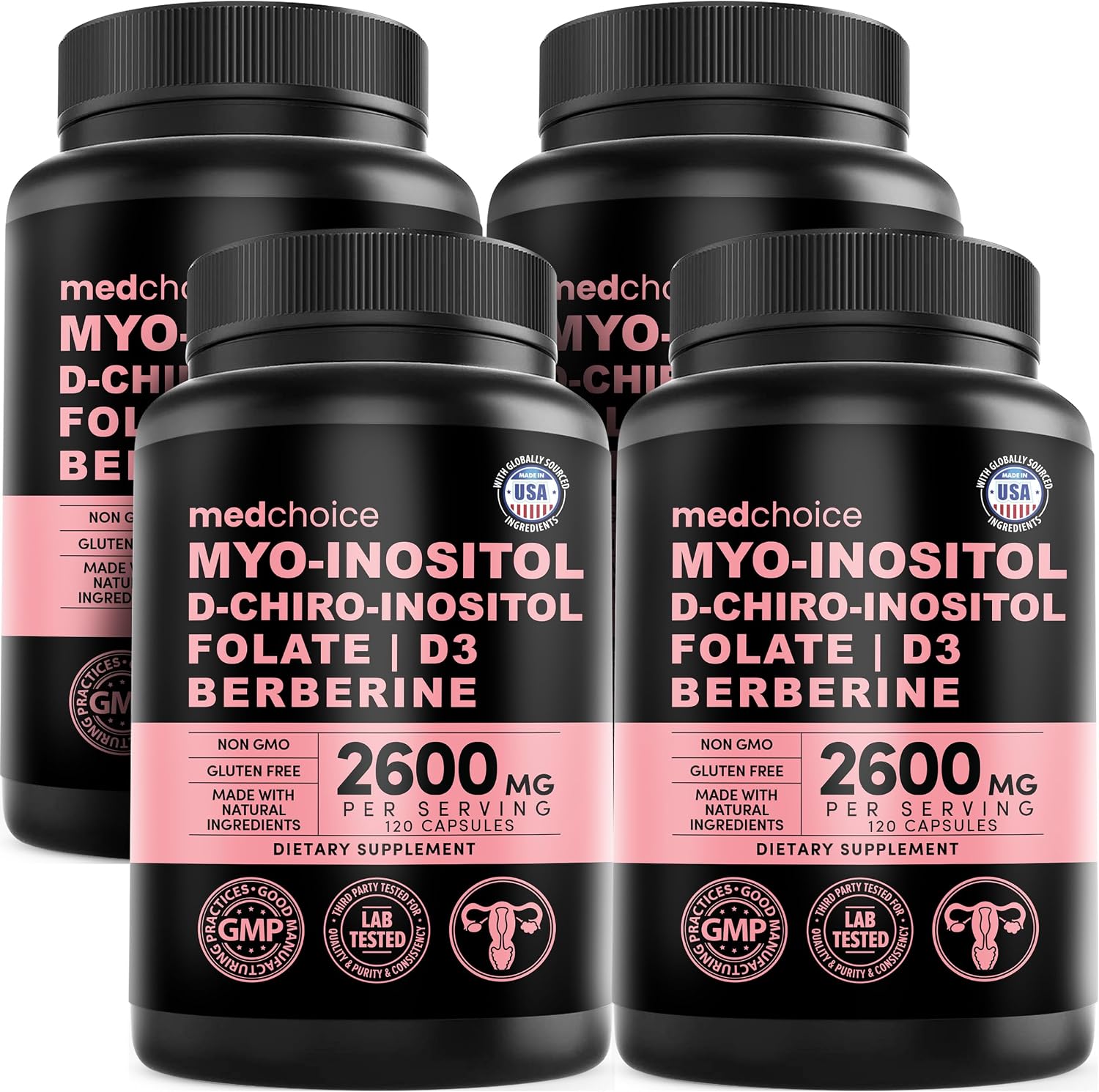 Complejo Inositol 14-en-1 Mujer – 40:1 Myo & D-Chiro con Folato, Vitamina D3, Zinc, Magnesio y Botánicos – 120 Cápsulas (Pack de 4)