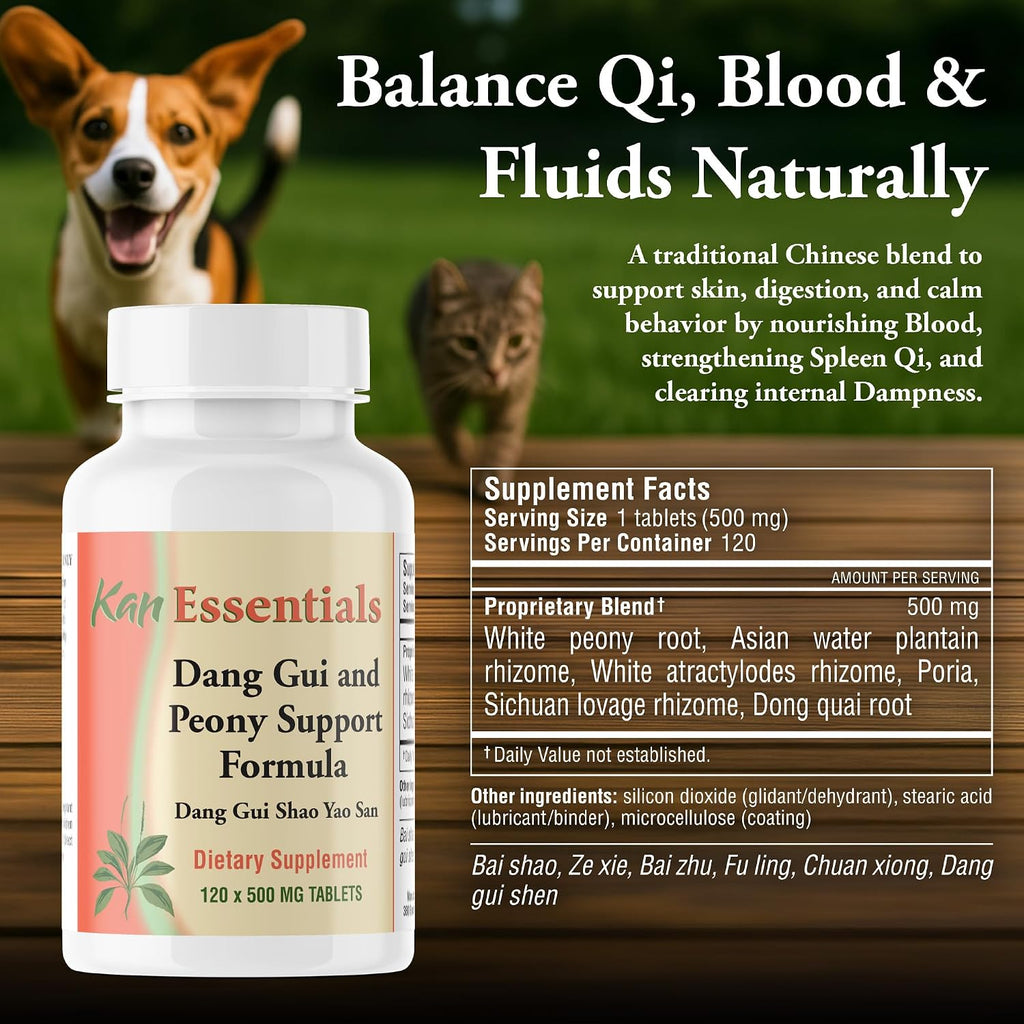 Kan Herb Essentials Dang Gui and Peony Support – Traditional Chinese Herbal Blend for Dogs and Cats, 120 Tablets