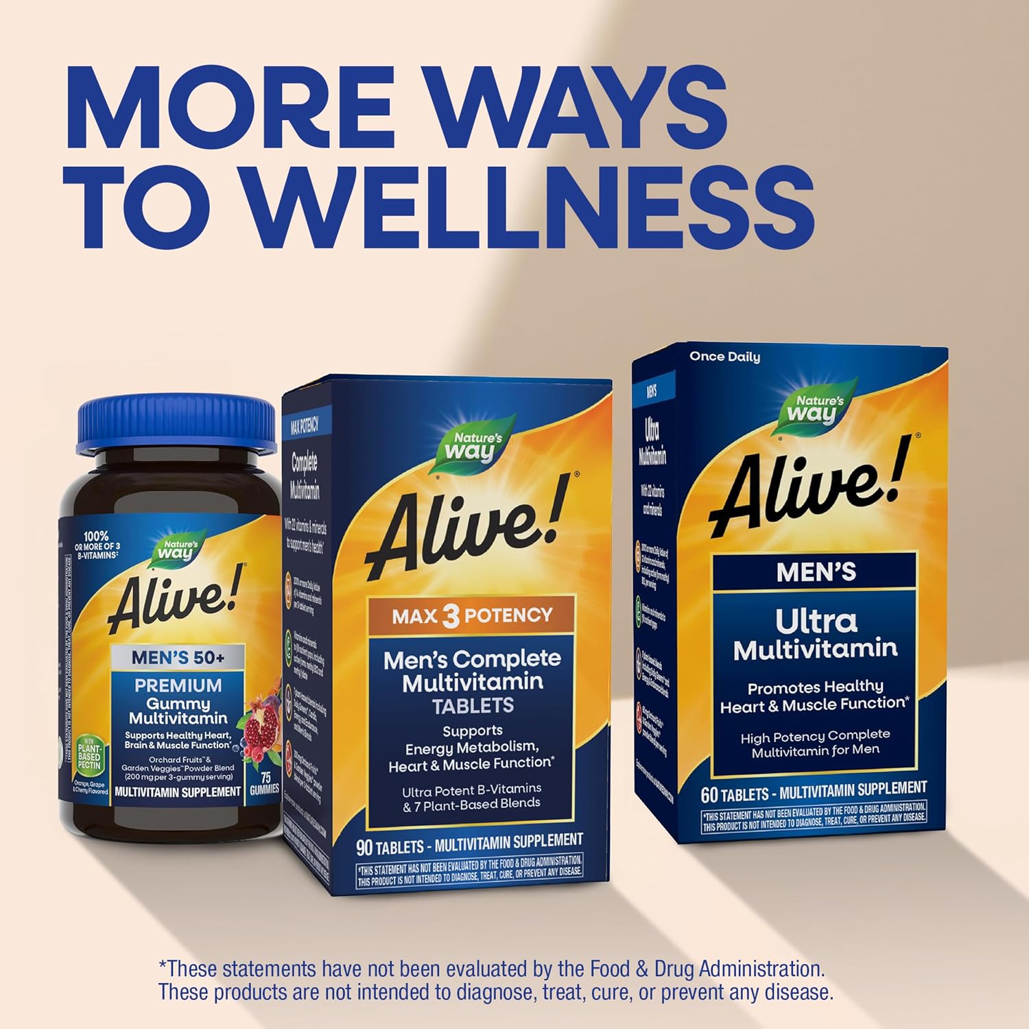 Nature's Way Alive! Men's Max3 Multivitamínico Diario de Alta Potencia para Hombres, 90 Comprimidos