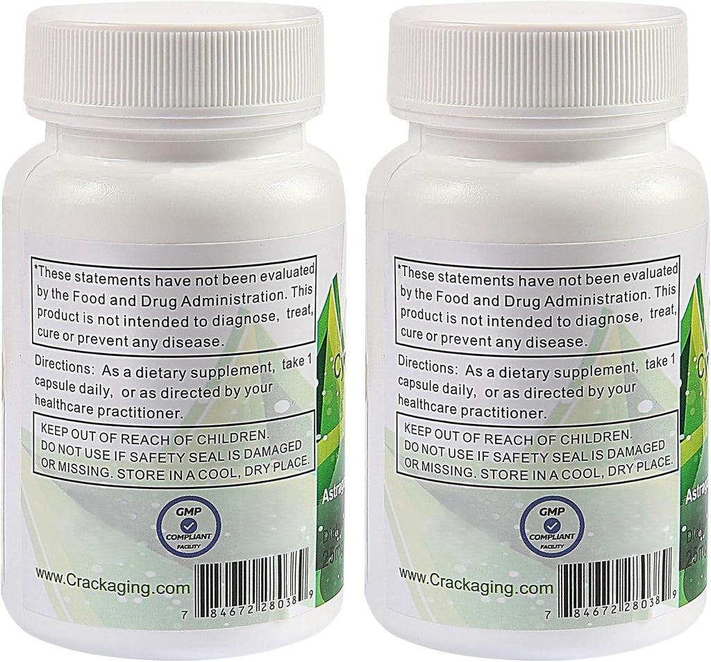 Crackaging Super-Absorption Cycloastragenol 98% 25mg, 60 Cápsulas (2 Botellas)