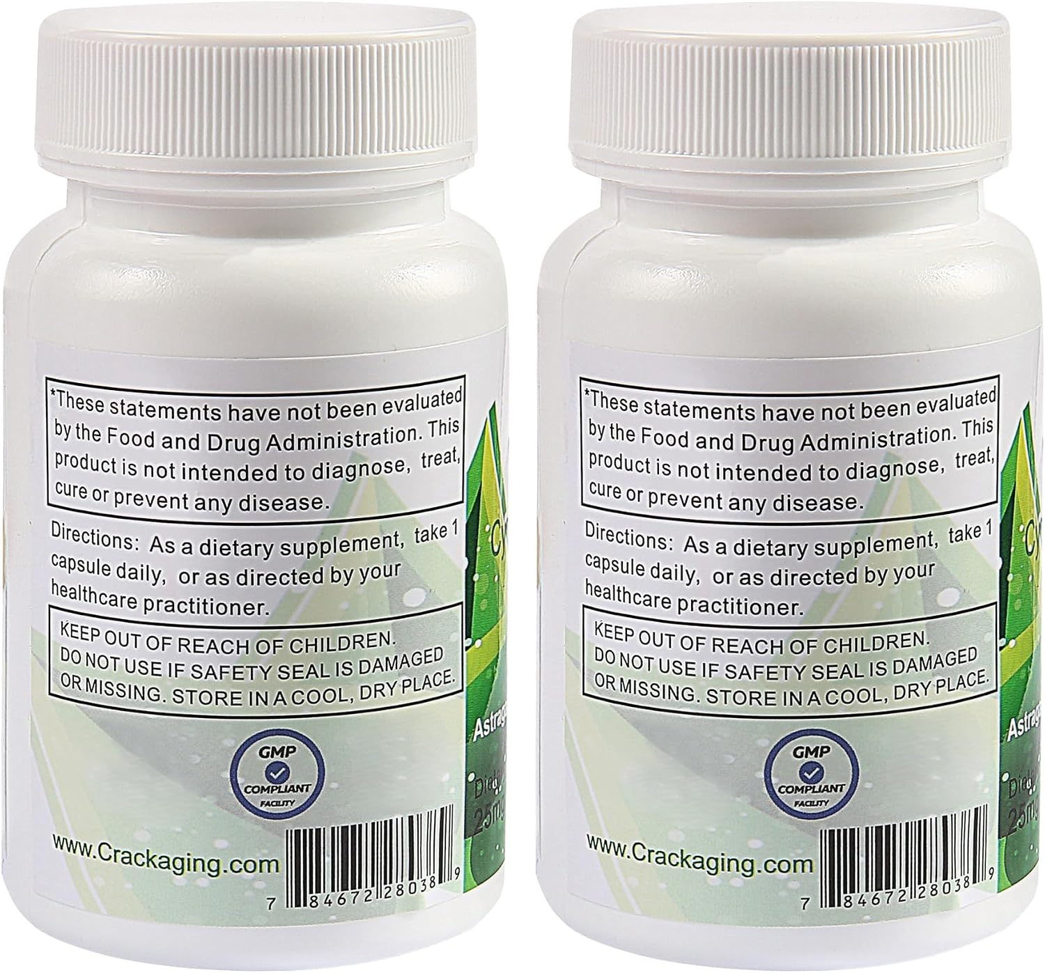 Crackaging Super-Absorption Cycloastragenol 98% 25mg, 60 Cápsulas (2 Botellas)
