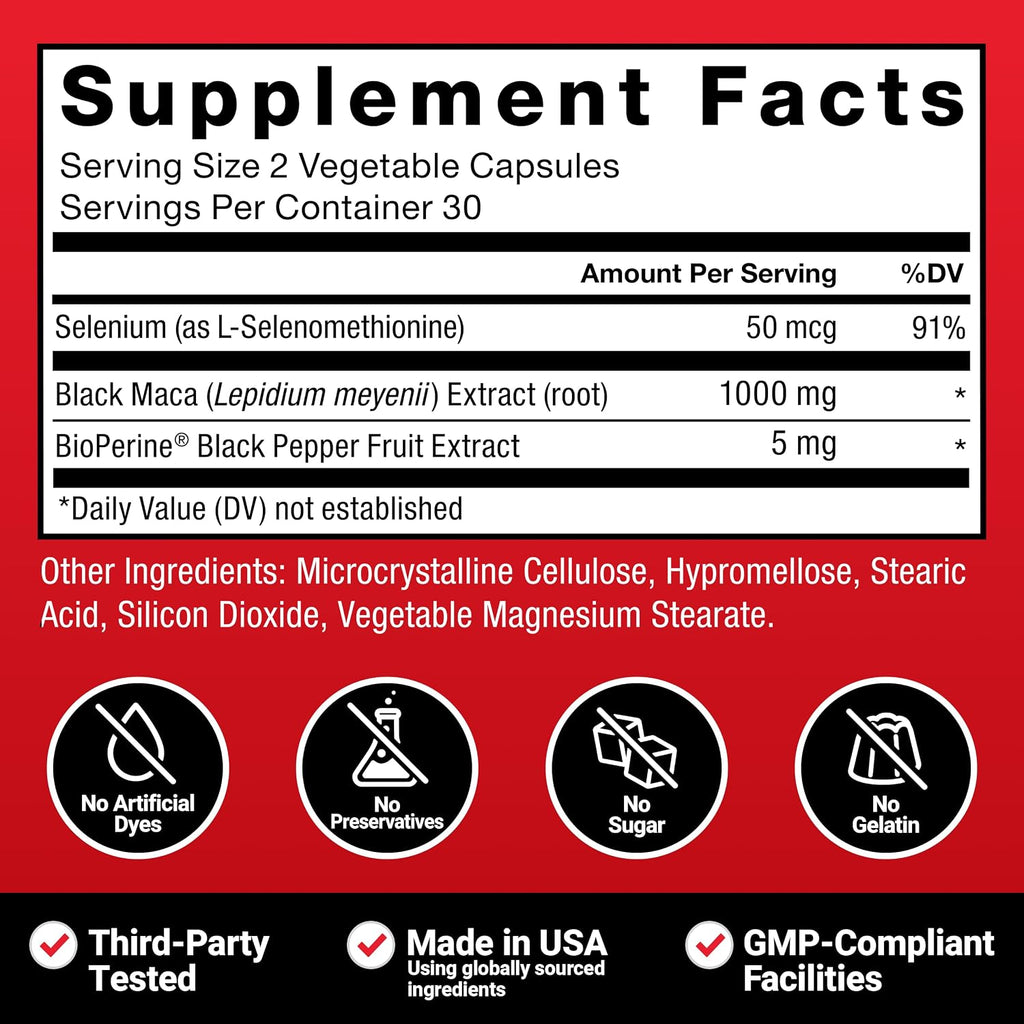 Force Factor Black Maca Raíz de Maca Negra para Hombres, 1000 mg, 120 Cápsulas (Envase de 2)