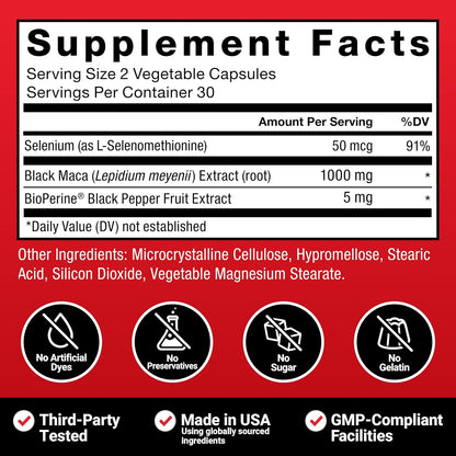 Force Factor Black Maca Root Suplemento para Hombres, 1000mg Maca Negra con BioPerine, 180 Cápsulas (3 Envases) – Image 6