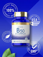 Complejo Vitamínico B50 de Carlyle | 180 Comprimidos | Vegetariano, No-GMO, Sin Gluten