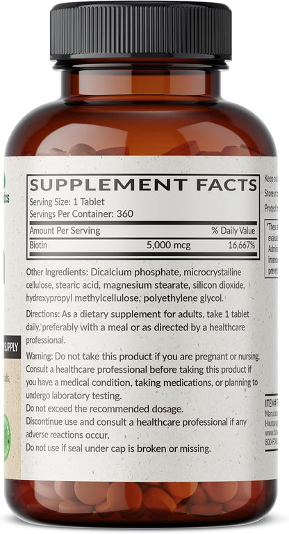 Futurebiotics Biotin 5000 MCG - 360 – La biotina contribuye al funcionamiento normal del sistema nervioso. – Image 2