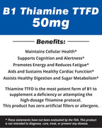Vitamina B1 Tiamina TTFD - 50 mg - 250 Cápsulas - Vegano