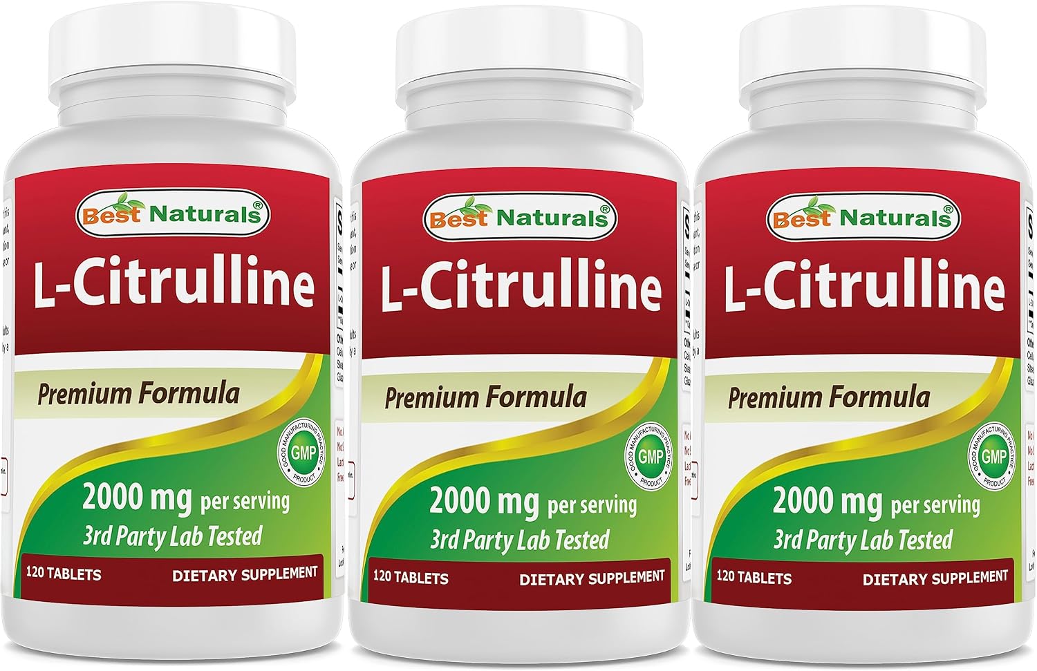 Best Naturals L-Citrulline 2000 mg por dosis - Sin OMG - Sin Gluten - 120 Comprimidos (Pack de 3)