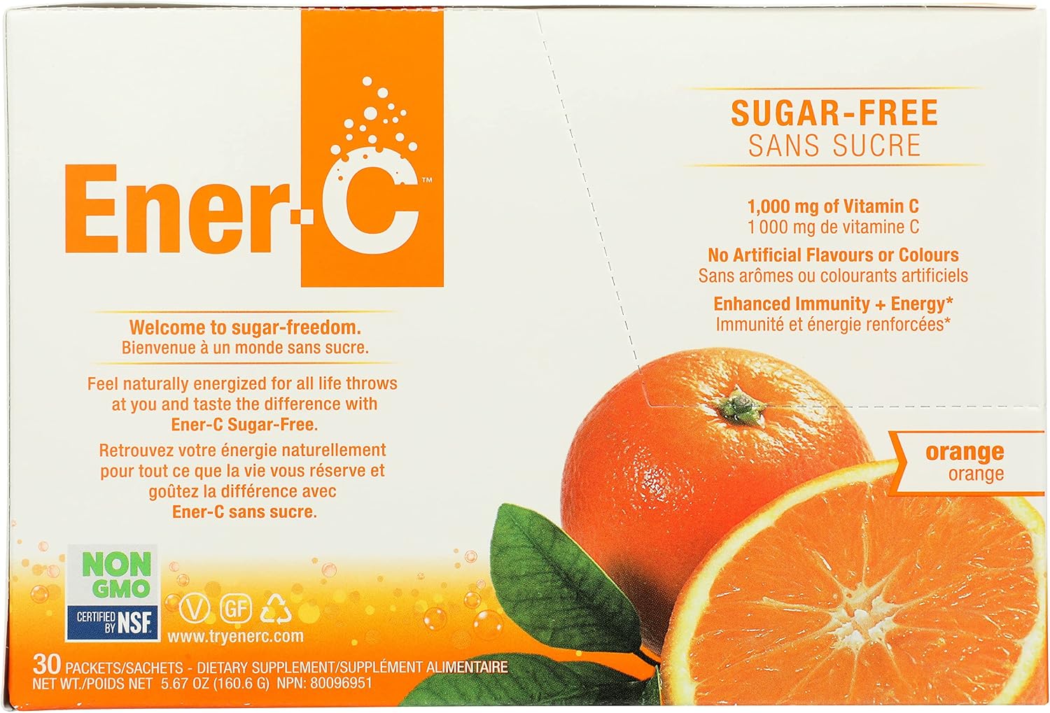 Ener-C, Naranja Sin Azúcar, Mezcla de Vitamina C, 30 Sobres, 160 g