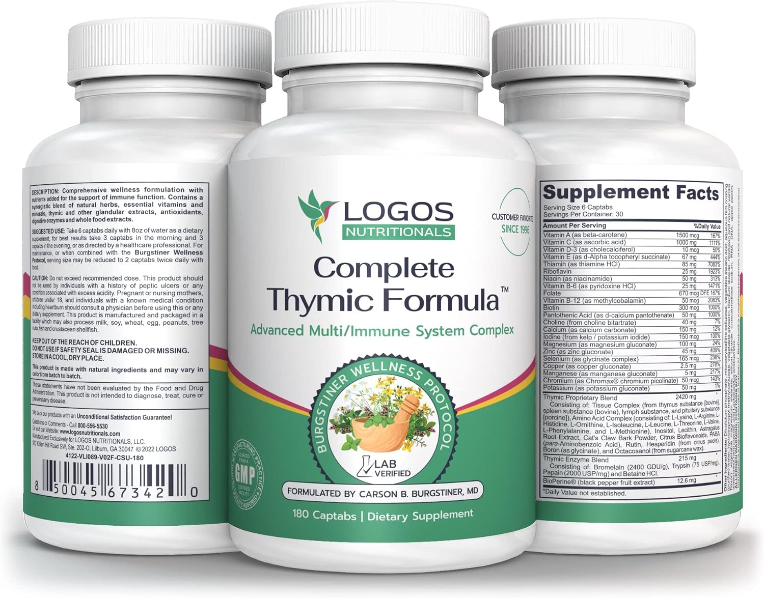 Complete Thymic Formula™ - Multivitamínico y Multimineral con Extracto de Timo (180 comprimidos)