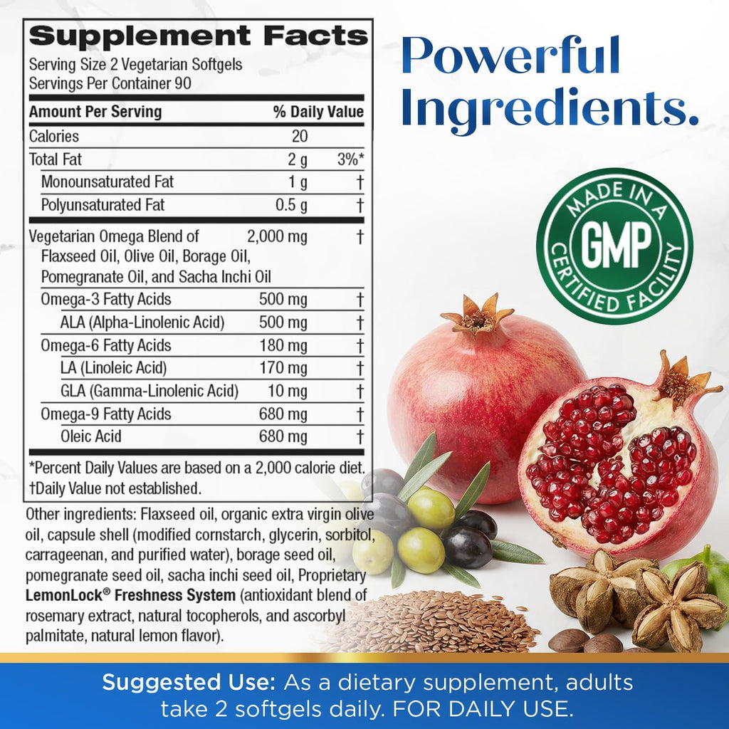 Purity Products Vegan Omega 3-6-9 Fórmula - Complejo de Ácidos Grasos Esenciales 5 en 1 - 180 Cápsulas Blandas