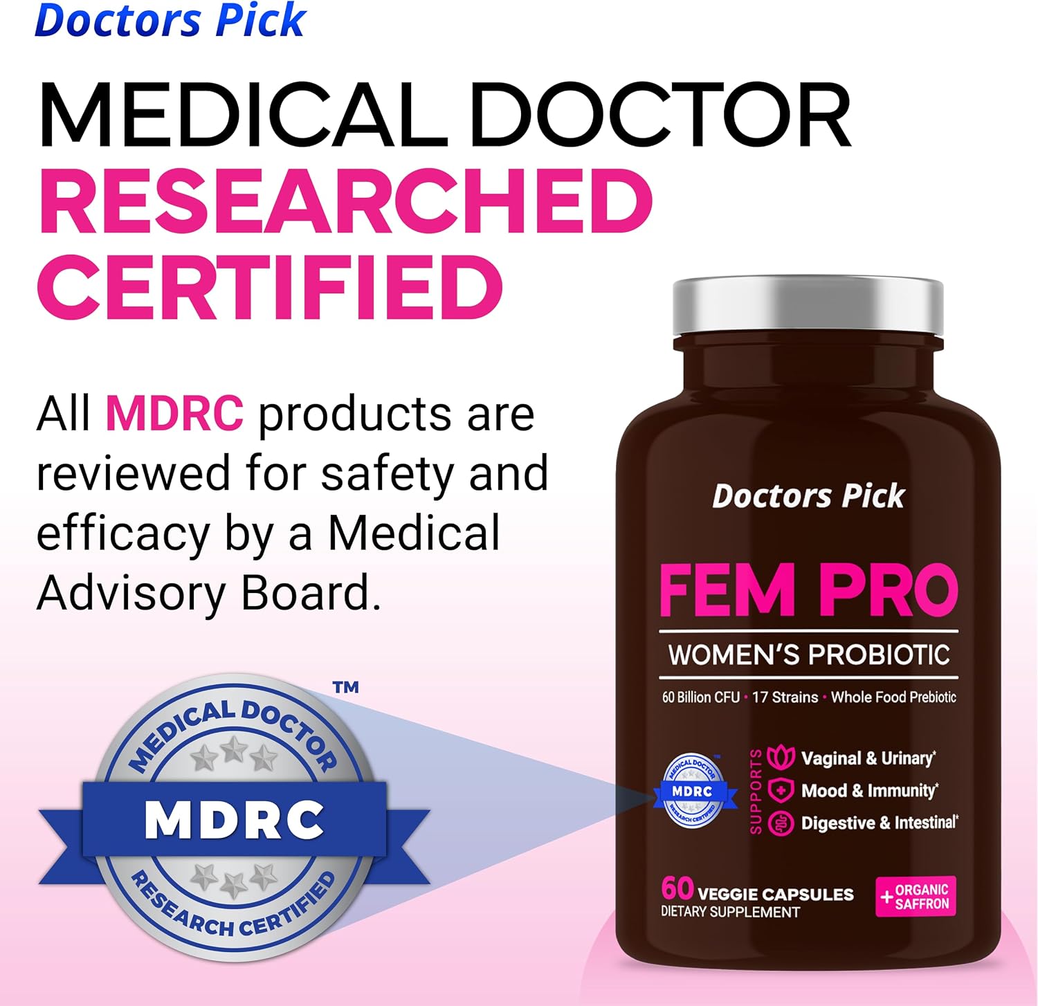 Doctors Pick Fem Pro Probióticos para Mujeres – 60 Cápsulas Veganas