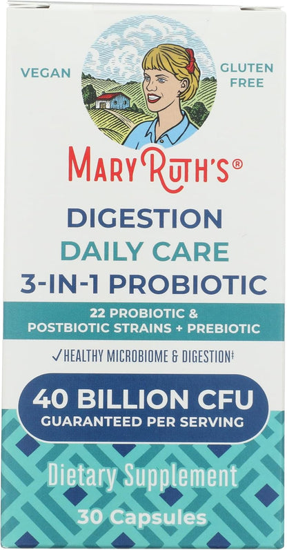MaryRuth Organics Daily Care Digestion 3-in-1 Cápsulas, 40B UFC, 30 ct