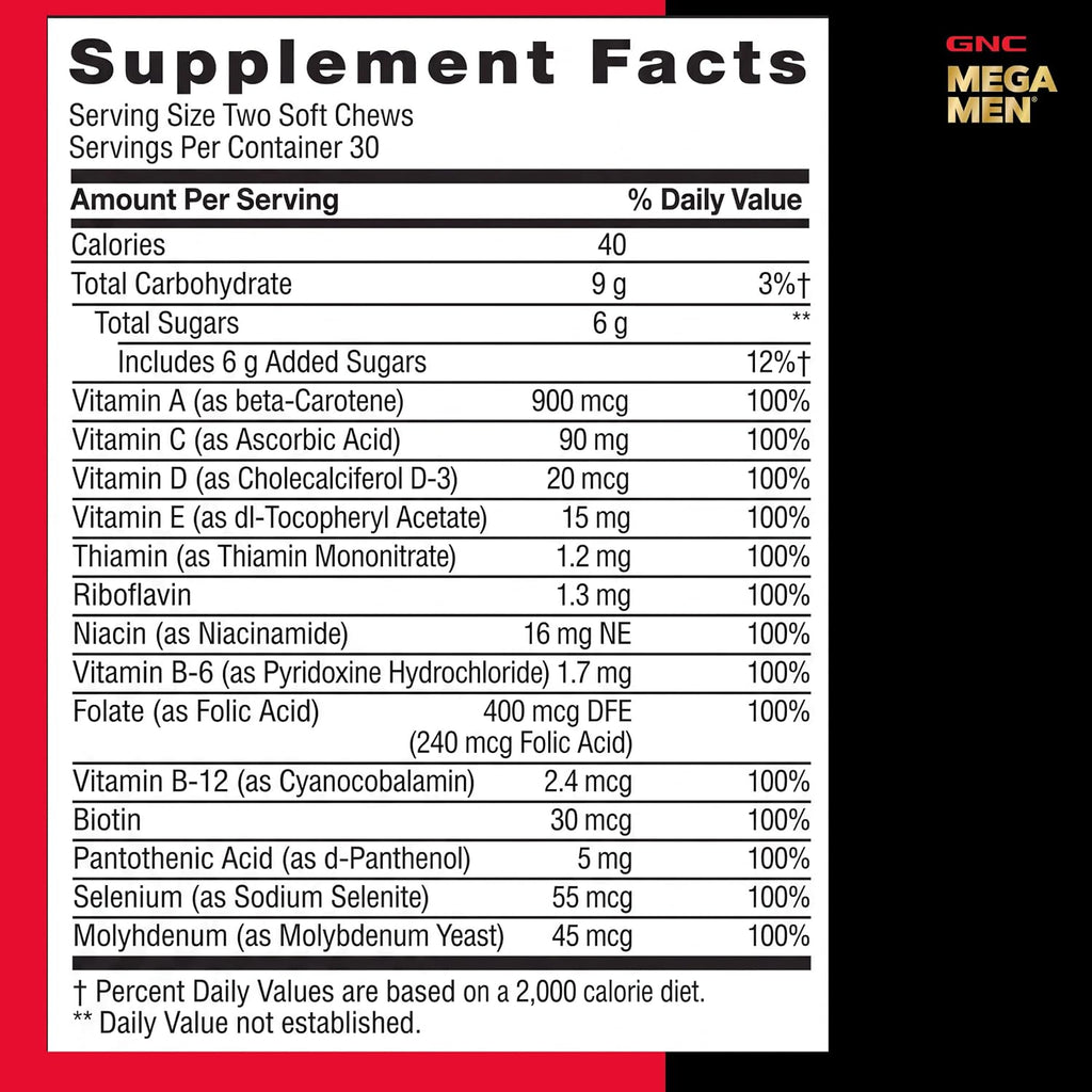 GNC Mega Men Multivitamínico en Gominolas Blandas para Hombres - Sabor Frutas Mixtas - 60 Unidades
