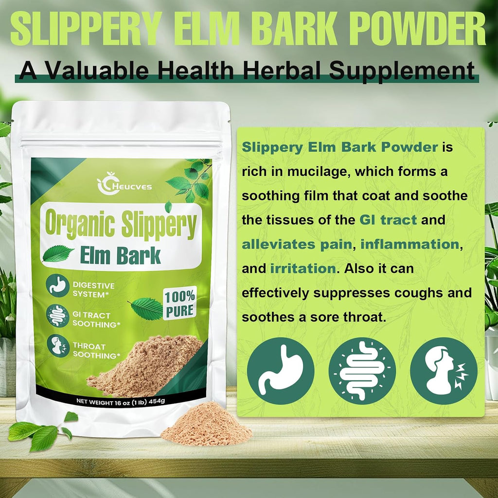Slippery Elm (Olmo Americano) en Polvo Orgánico - 1 Libra (454 g)