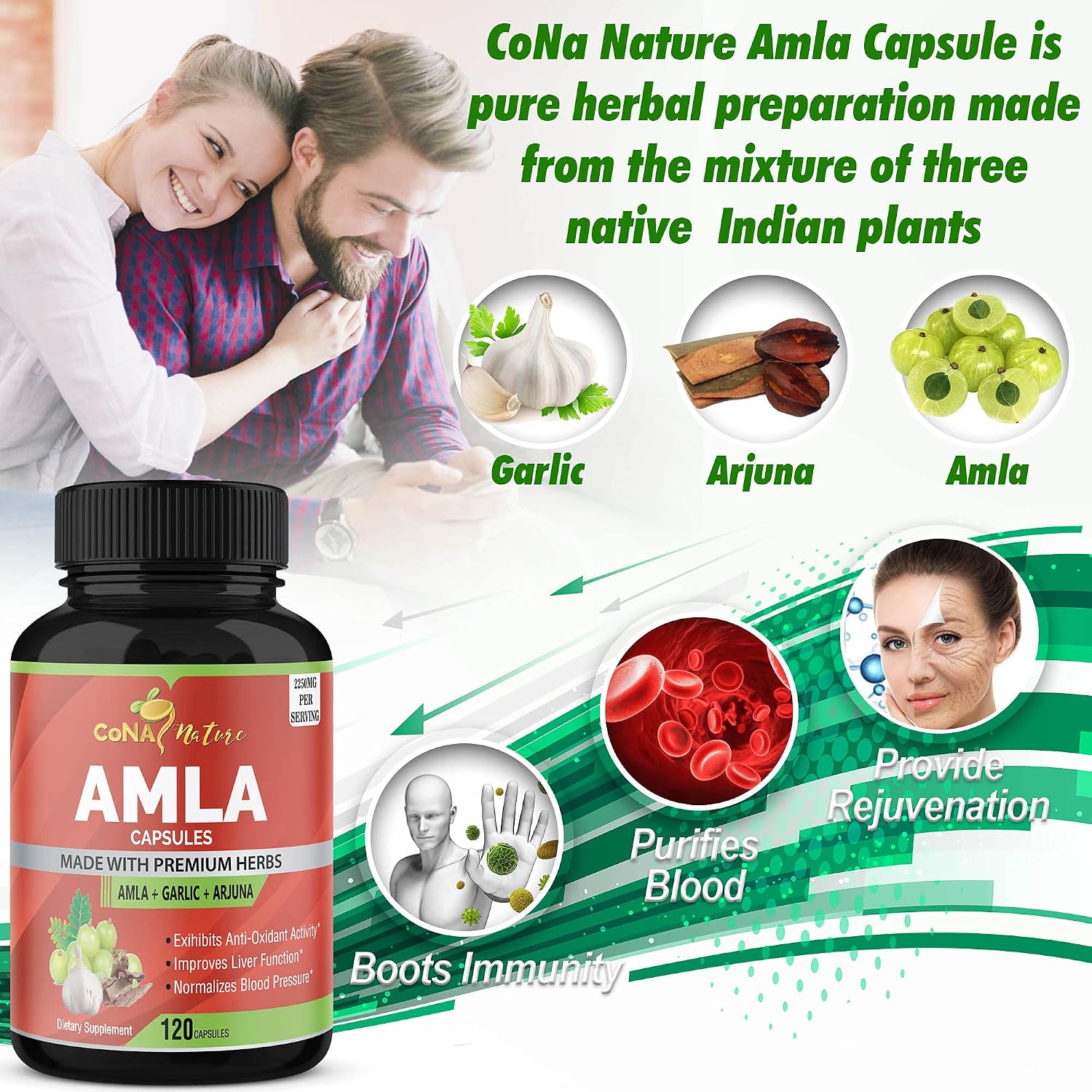 Cápsulas de Amla Orgánico 2250mg con Arjuna y Ajo | Cona Nature