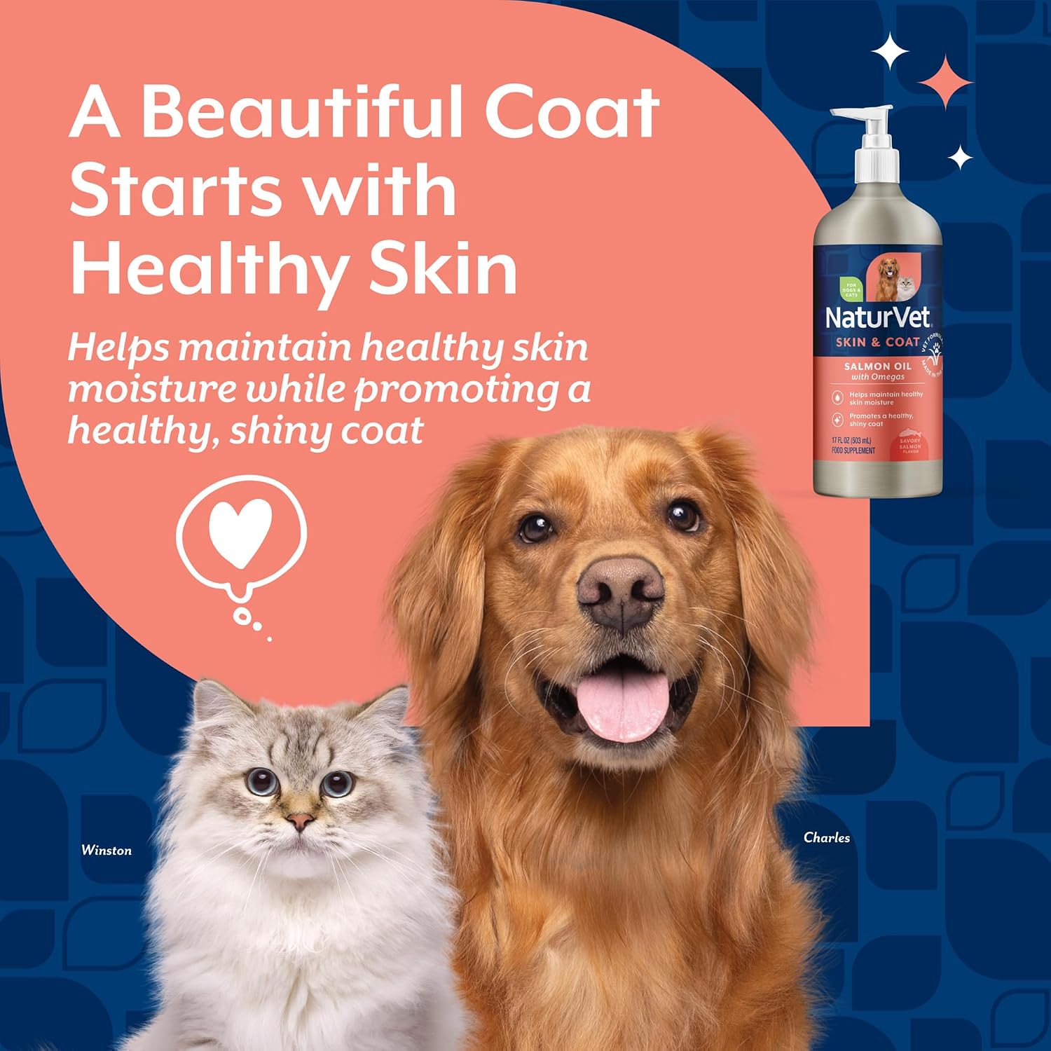 NaturVet – Salmon Oil Skin & Coat with Omegas | Natural Source of Omega-3 and 6 | for Dogs and Cats (473 ml)
