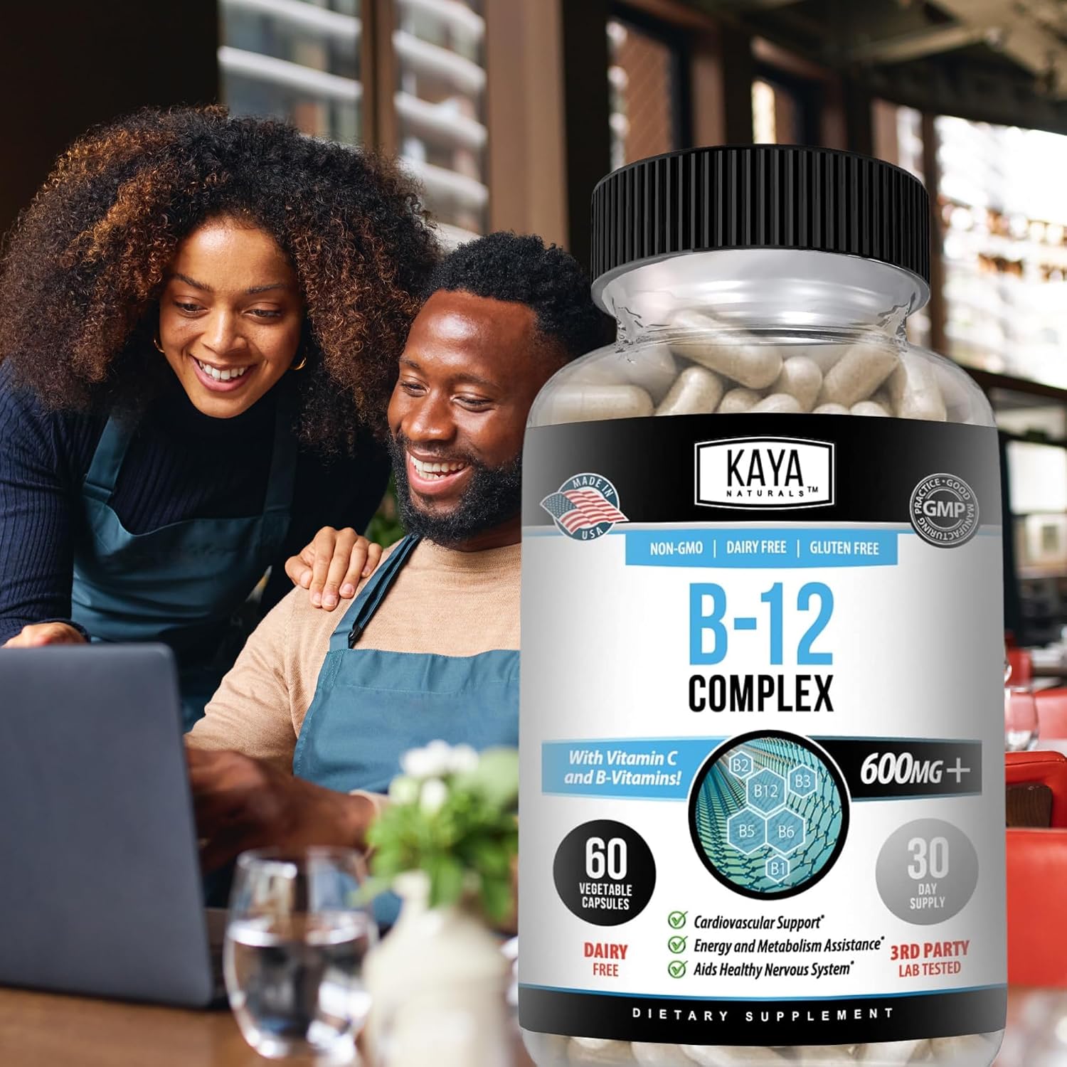 Kaya Naturals Complejo B-12 - Multivitamínico para Mujeres y Hombres - 60 Comprimidos