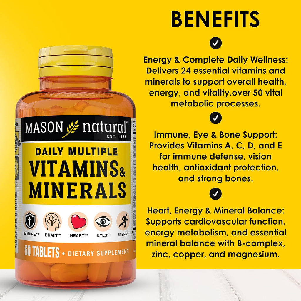 MASON NATURAL Multivitamínico Diario con Minerales - 24 Nutrientes Esenciales - 60 Comprimidos