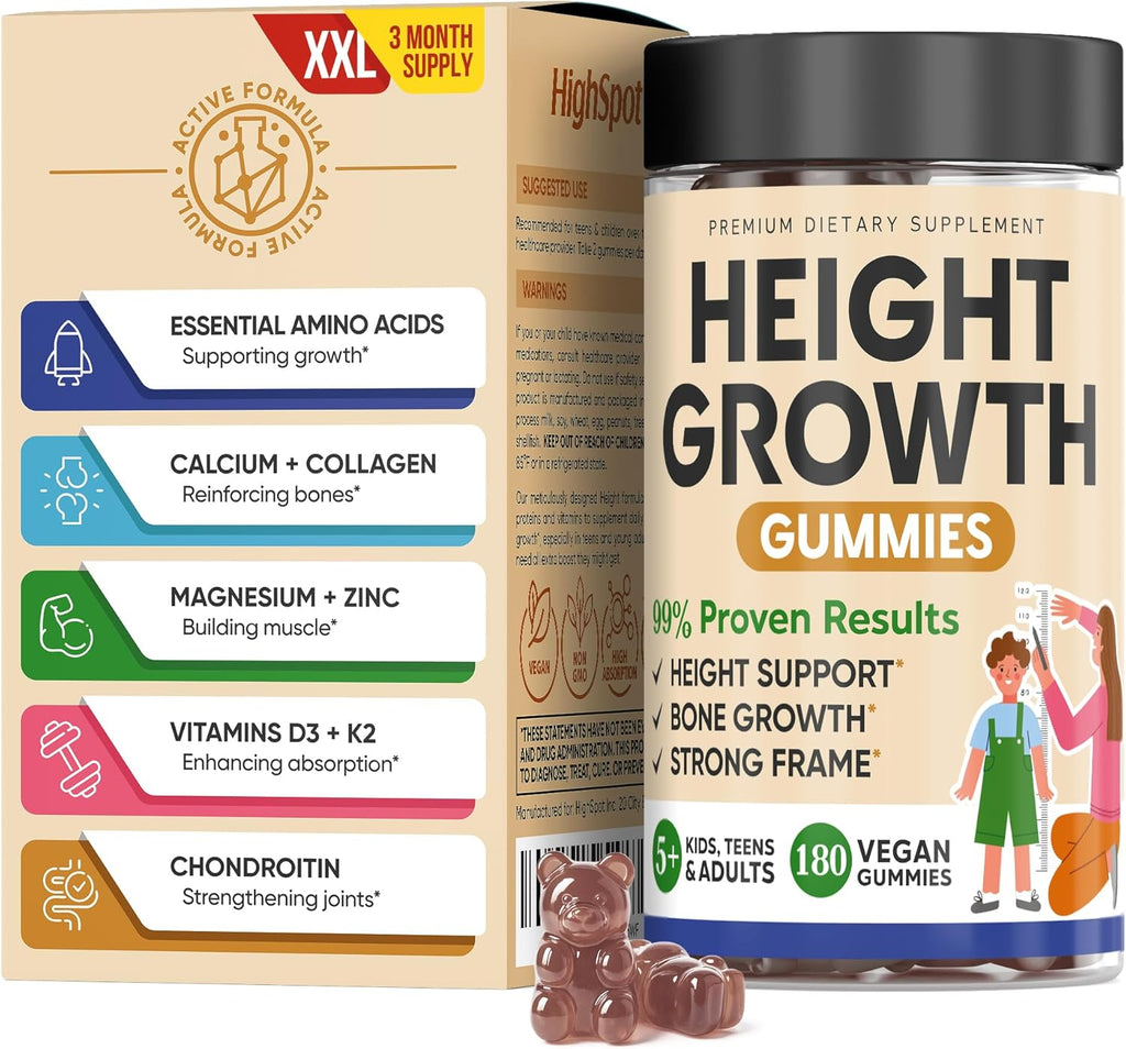HighSpot Gominolas de Crecimiento en Altura con Calcio, Magnesio, Zinc y Vitaminas K2 D3
