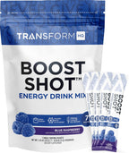 TransformHQ Boost Shot - Bebida en polvo con cafeína y vitaminas B, Blue Raspberry, 7 sobres