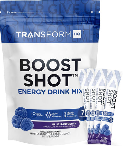TransformHQ Boost Shot - Bebida en polvo con cafeína y vitaminas B, Blue Raspberry, 7 sobres – Image 6