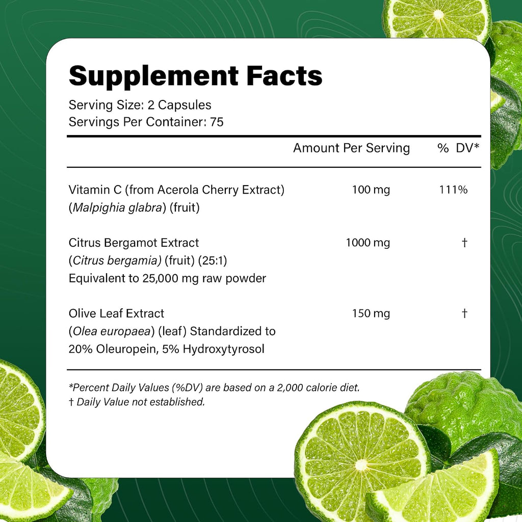 Extracto Concentrado de Bergamota Cítrica 25x, 1000mg por Dosis, 150 Cápsulas Vegetales - LaVitali