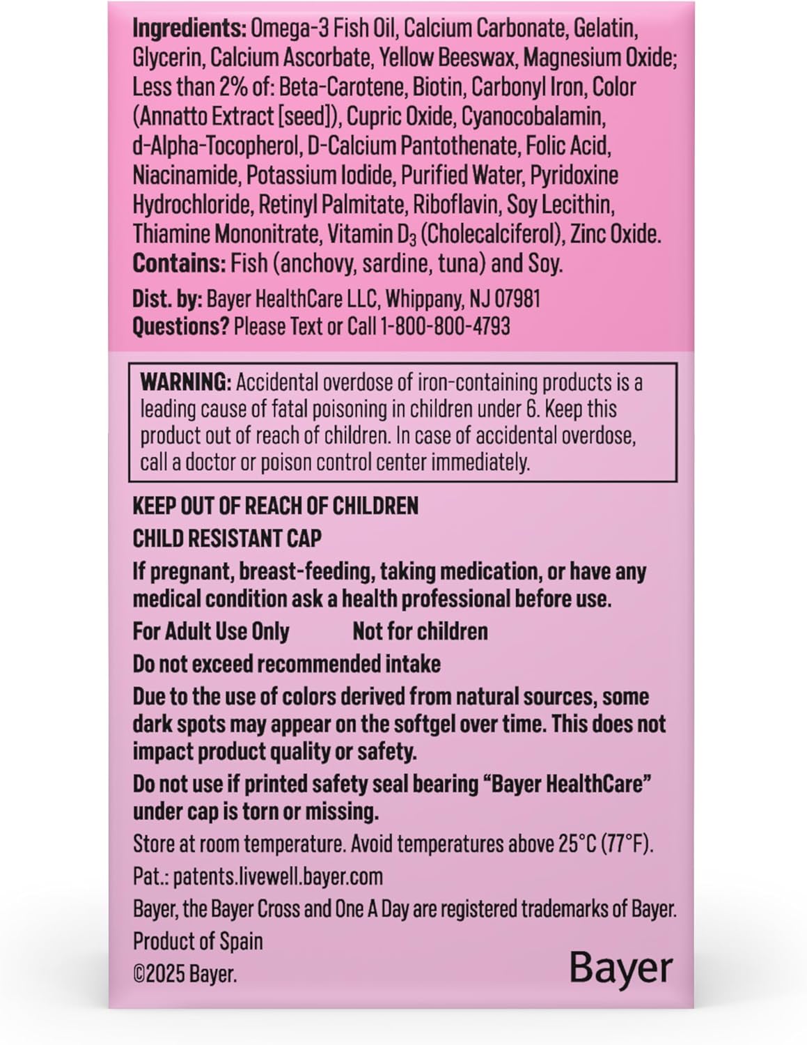 One A Day Vitaminas Prenatales - Ácido Fólico, Hierro y DHA - 30 Cápsulas