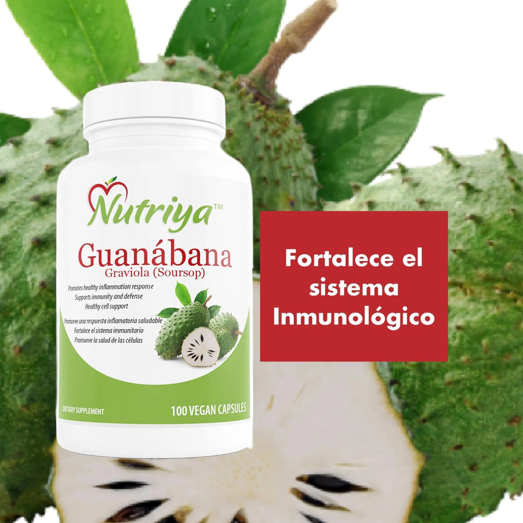 Guanábana (Graviola Soursop) - Antioxidante - Apoyo Celular - 100 Cápsulas Vegetarianas