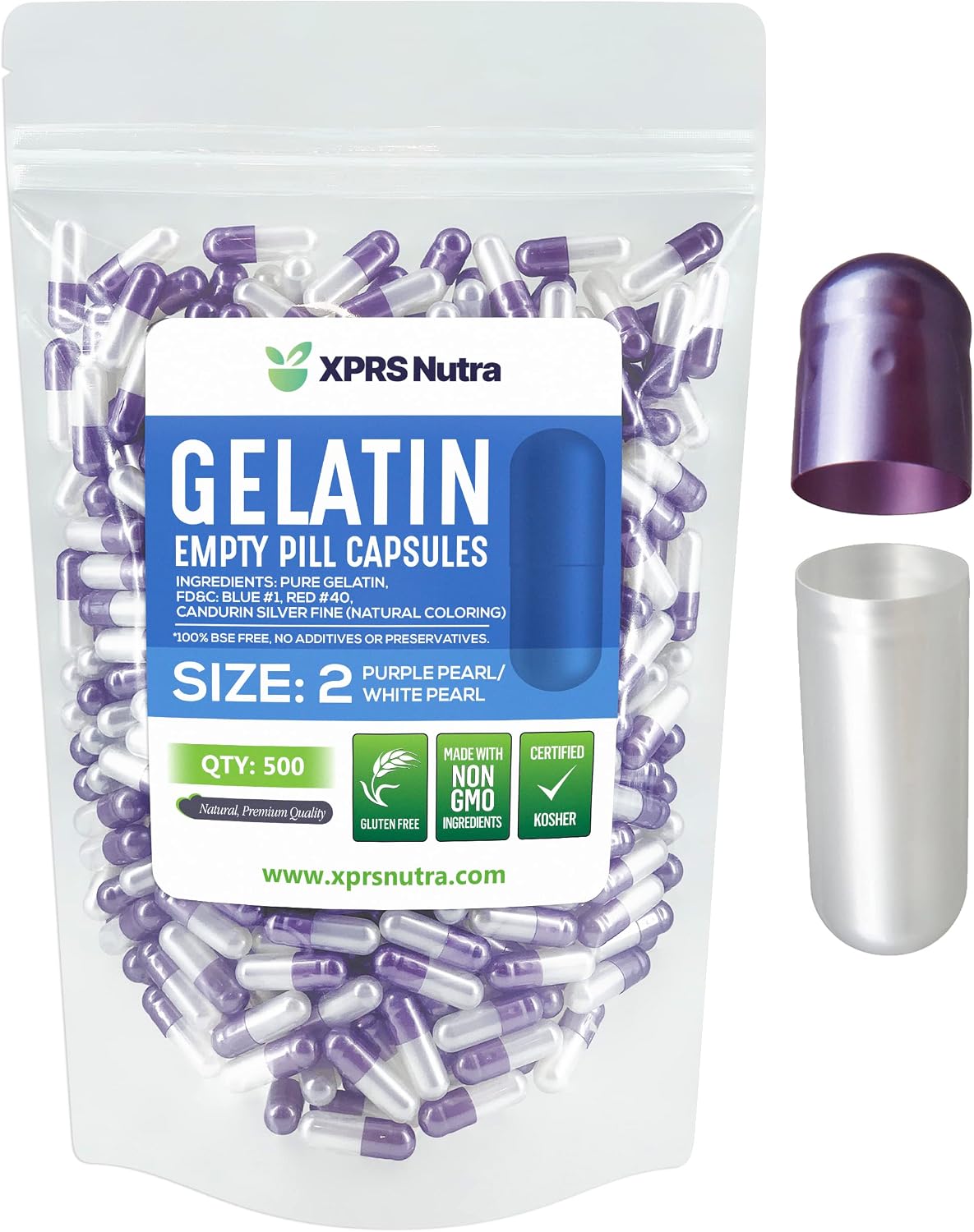 XPRS Nutra Cápsulas Vacías de Gelatina Tamaño 2 - 500 uds. - Cápsulas para Rellenar
