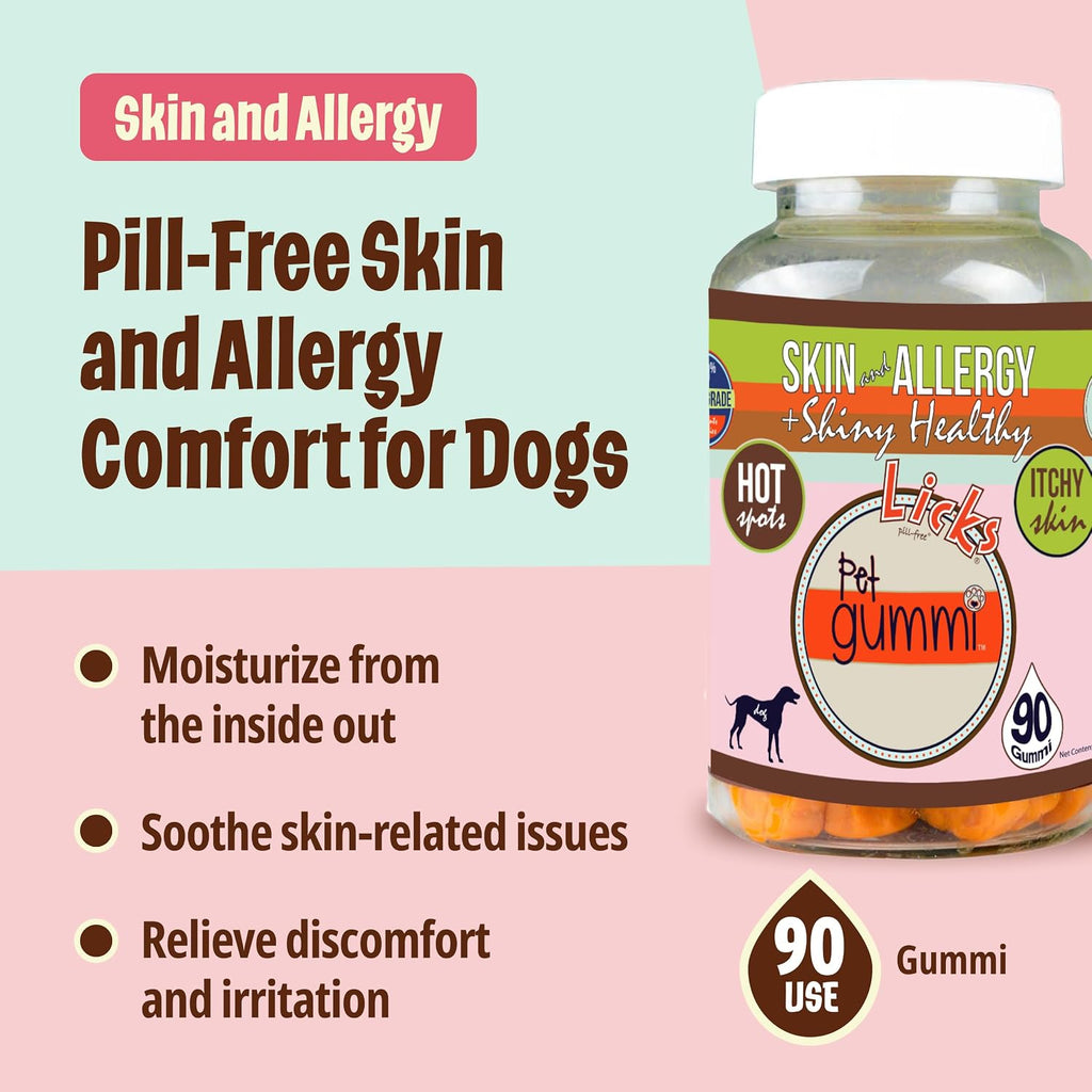 Licks Skin & Allergy - Gomitas para Perros con Omega-3, Turmeric, Inositol y Vitamina C - Sabor a Pollo - 90 unidades