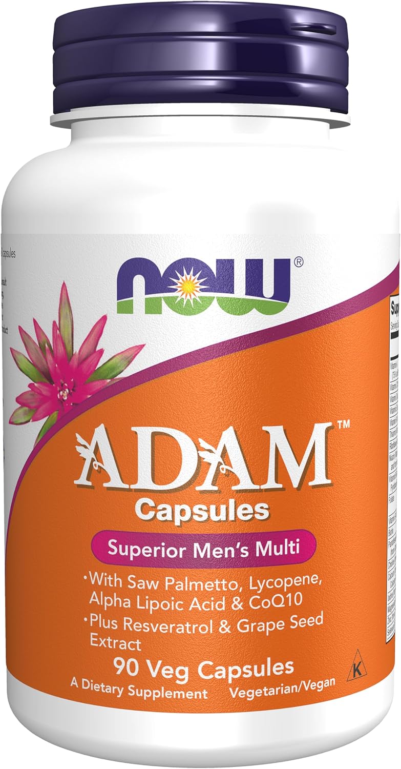 NOW Foods ADAM™ Men's Multivitamin with Saw Palmetto, Lycopene, Alpha Lipoic Acid and CoQ10, plus Natural Resveratrol and Grape Seed Extract, 90 Veg Capsules