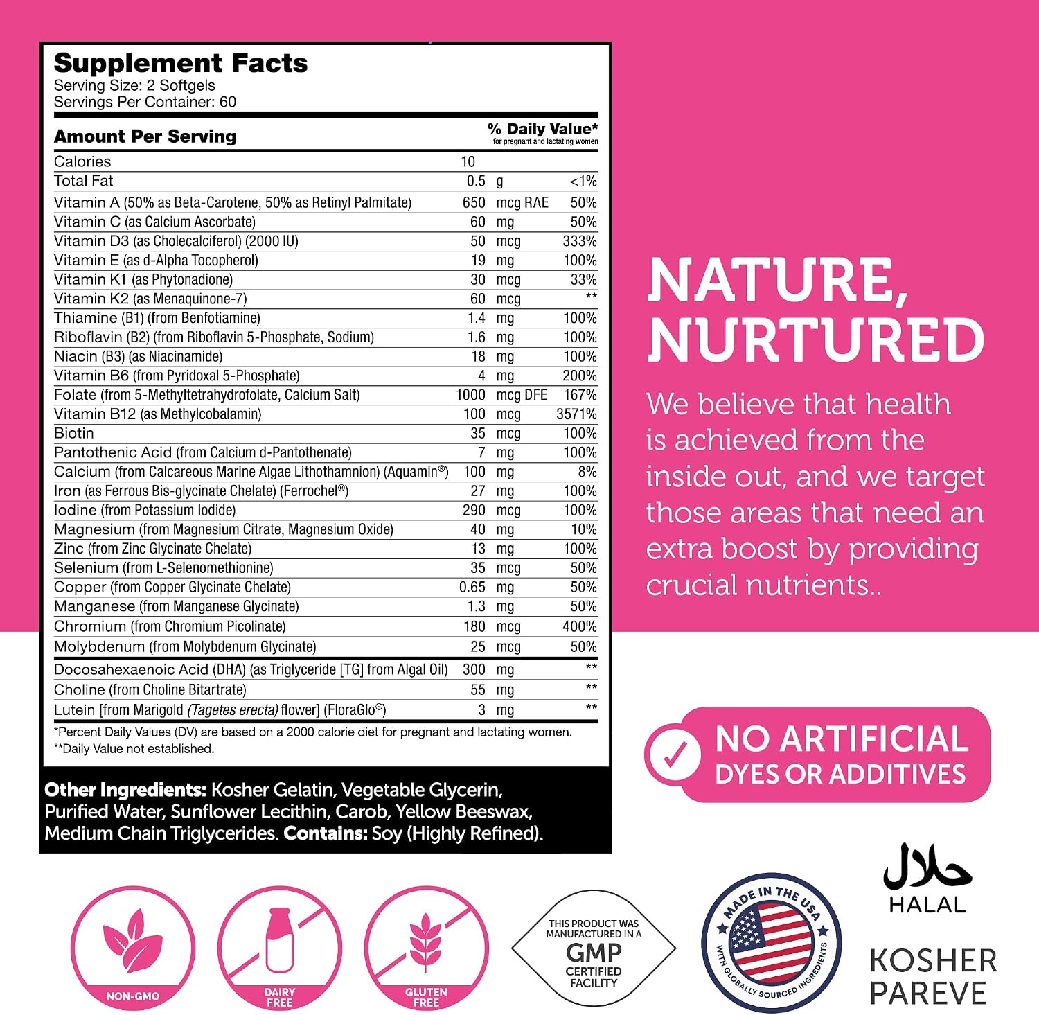 Zahler Prenatal +DHA 300 - Vitaminas prenatales con folato metilado y DHA - 120 cápsulas blandas