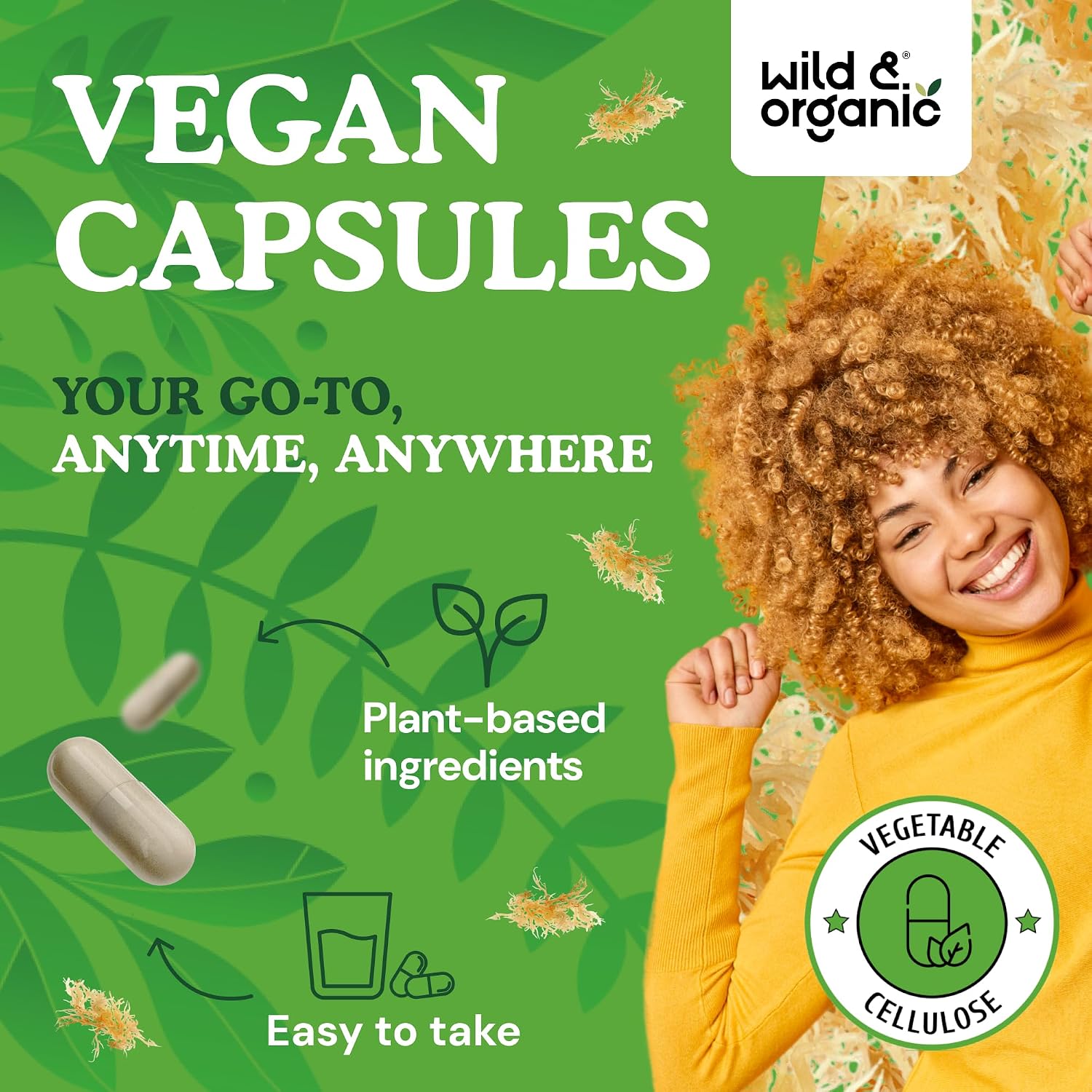 Wild & Organic Sea Moss Capsules - Complejo de Musgo Marino Irlandés con Bladderwrack - 180 Cápsulas Veganas