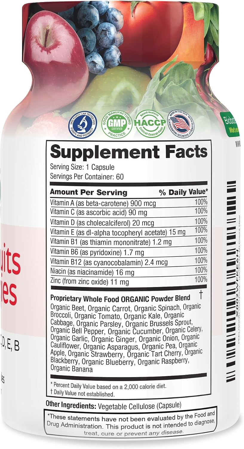 FeelGood Superfoods Vita Fruits and Veggies - Multivitamínico Orgánico de Frutas y Verduras, 60 Cápsulas