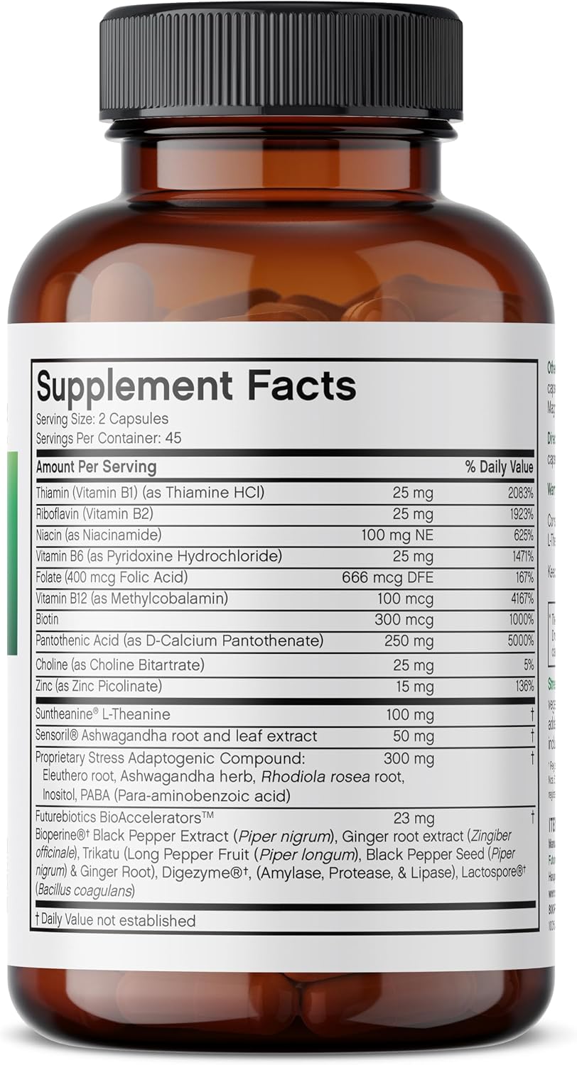 Futurebiotics StressAssist Complexo Anti-Estrés con L-teanina, Ashwagandha y Rhodiola - 90 Cápsulas Vegetarianas