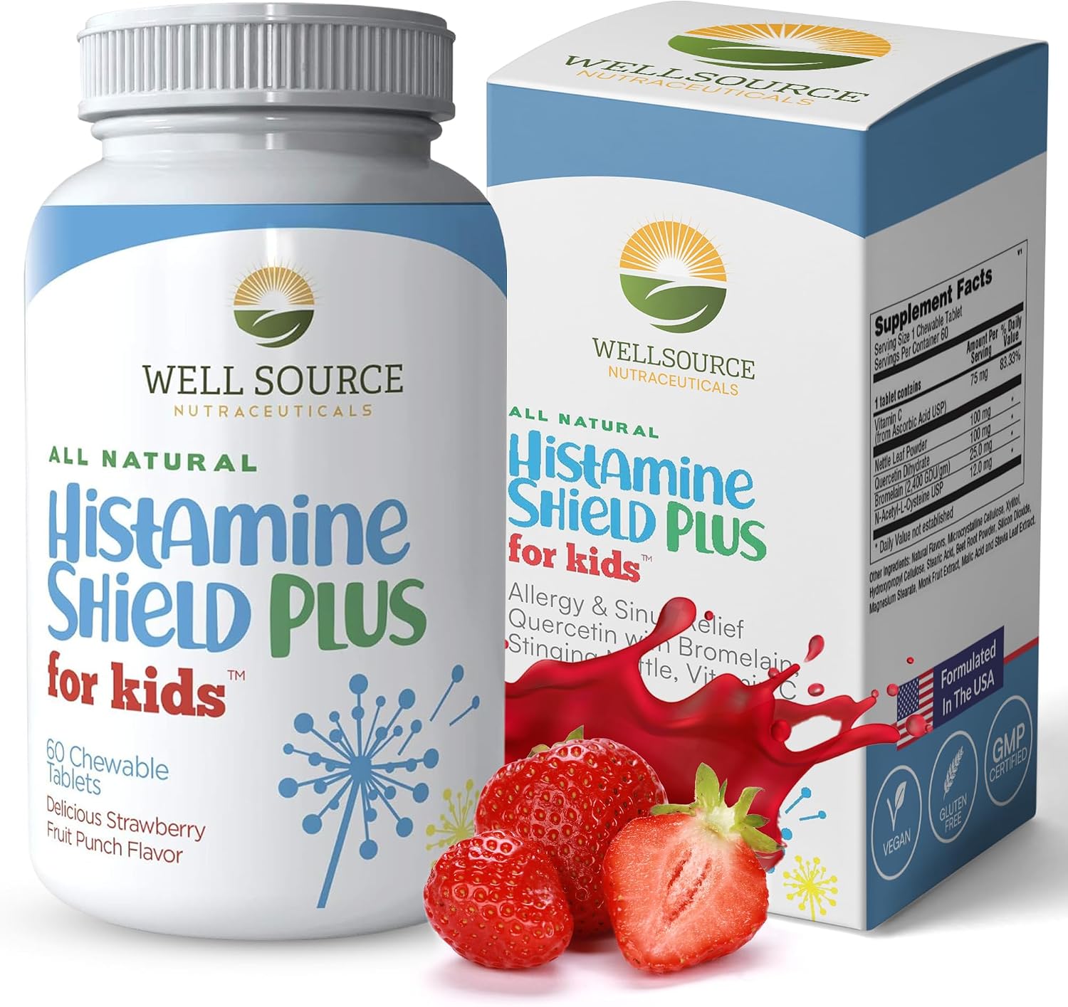 Histamine Shield Plus Antihistamínico Natural para Niños, 60 Comprimidos Masticables Sabor Fresa
