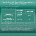 MYOXCIENCE Vitamina D3 + K2 Micronutrientes Esenciales | 6000 UI D3 + 150 mcg K2 MK-7 | 90 Cápsulas Vegetales
