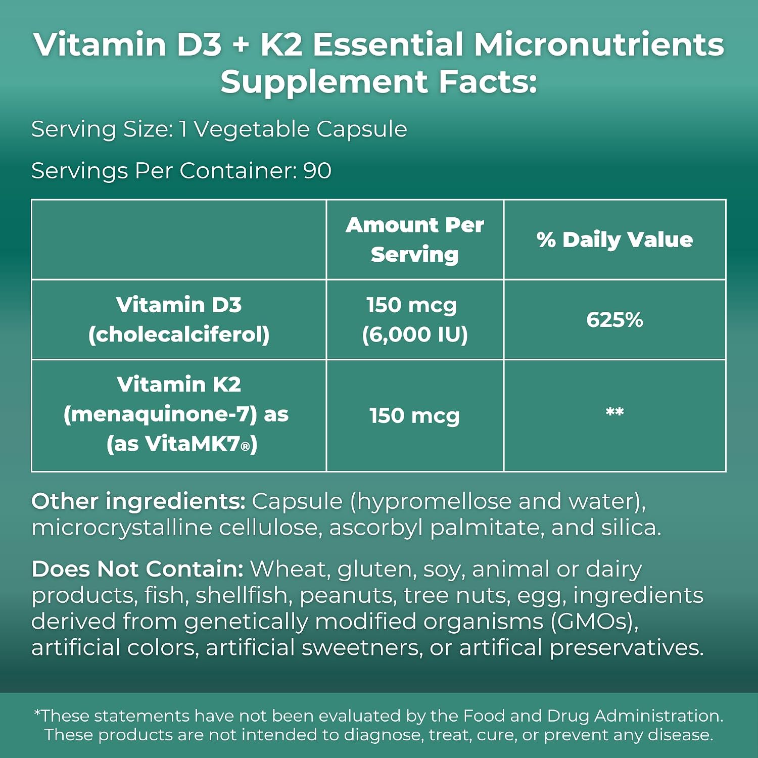MYOXCIENCE Vitamina D3 + K2 Micronutrientes Esenciales | 6000 UI D3 + 150 mcg K2 MK-7 | 90 Cápsulas Vegetales