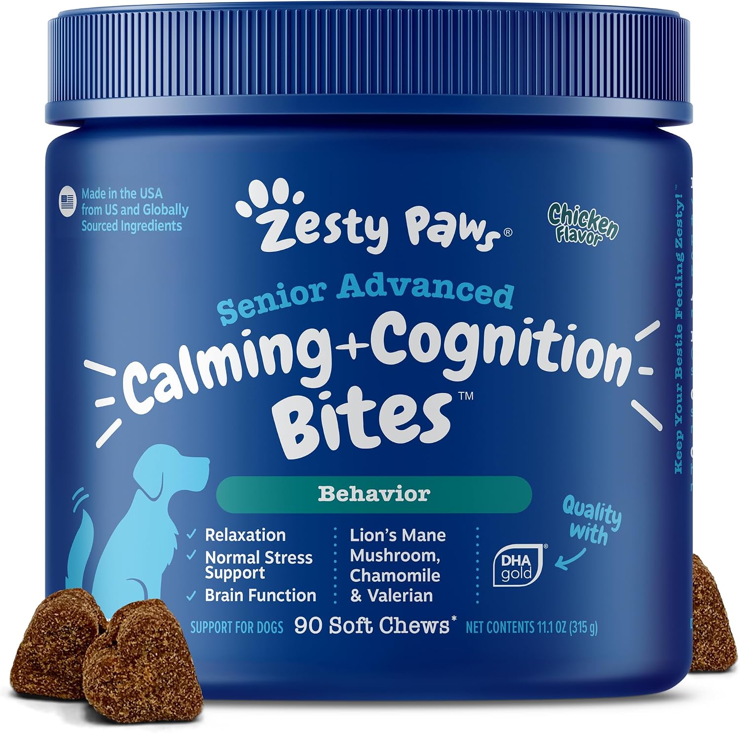 Zesty Paws Senior Advanced Calming & Cognition – Snacks blandos para perros mayores