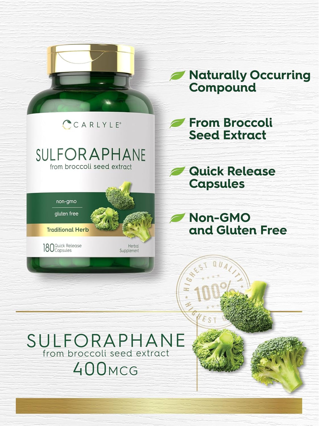 Carlyle Sulforafano 400 mcg - 180 Cápsulas de Extracto de Semilla de Brócoli