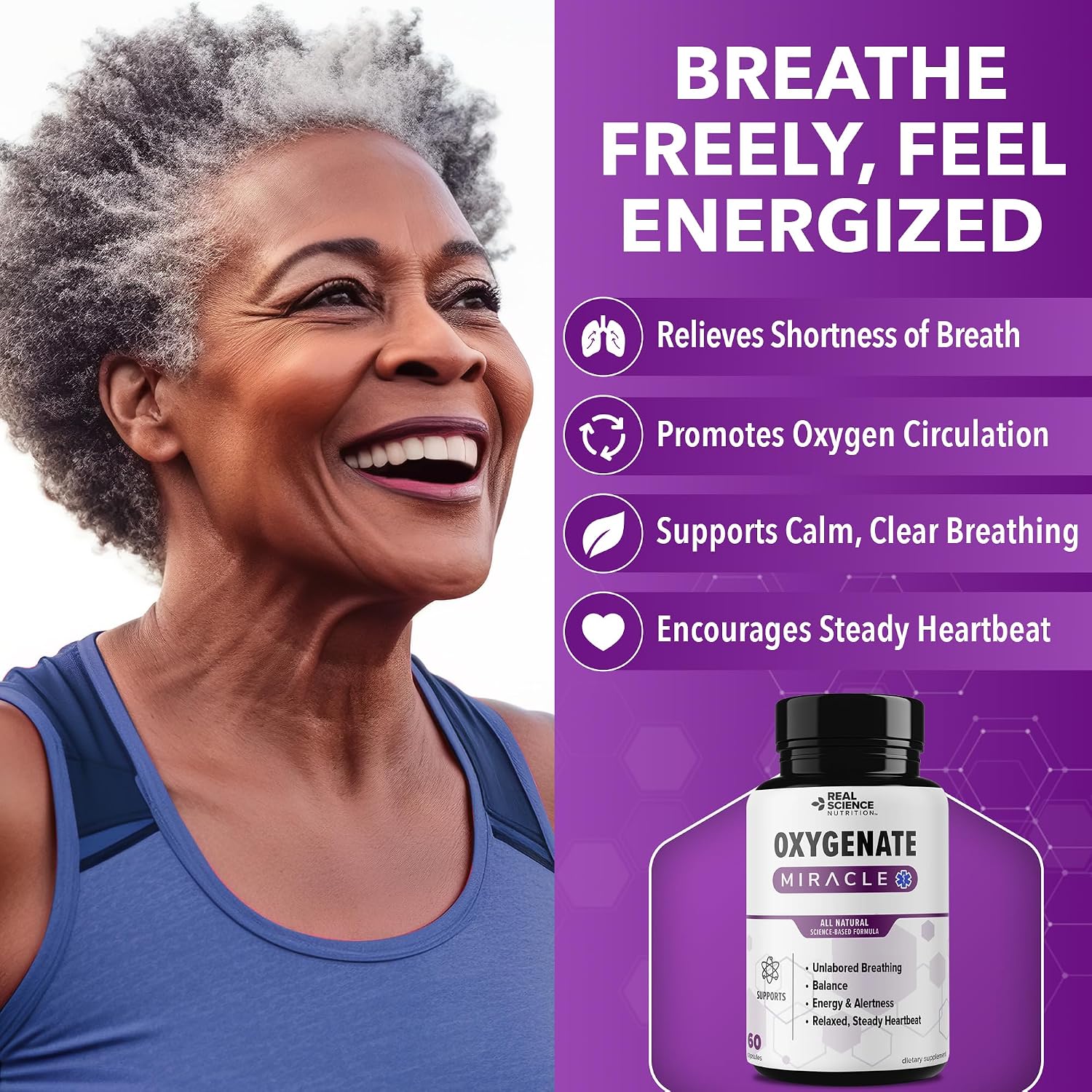 Real Science Oxygenate Miracle – Apoyo Respiratorio y Circulatorio Diario, 60 Cápsulas