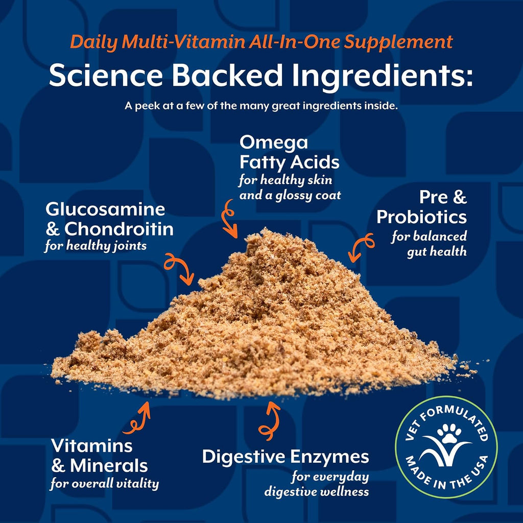NaturVet Suplemento All-in-One para Perros - Apoyo para Articulaciones, Digestión, Piel y Pelaje - Multivitamínico con Minerales, Omega-3, 6, 9 - Sin Trigo - 368 g