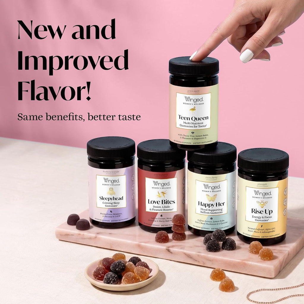 Winged Wellness Happy Her Mood Gummies - Gomitas de humor para mujeres - 60 gomitas veganas