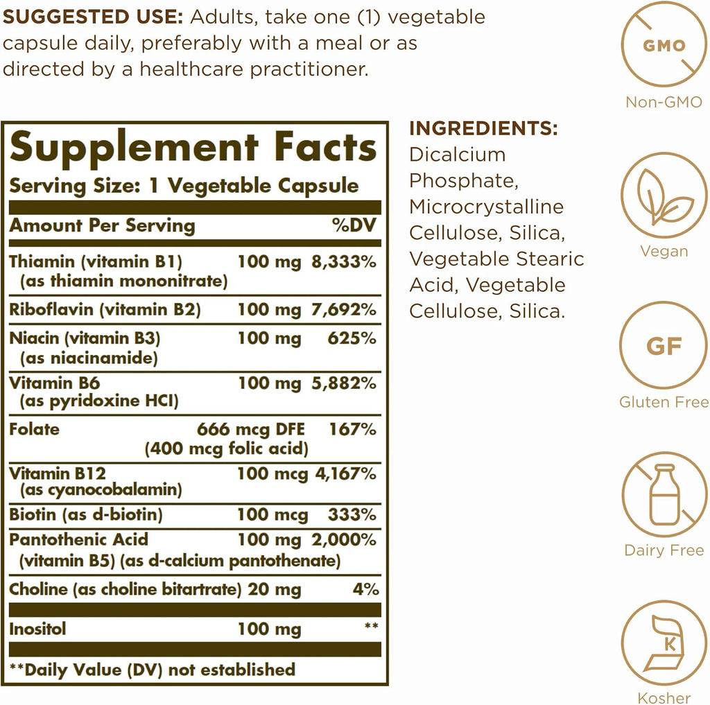 Solgar B-Complex "100" – 100 Cápsulas Vegetales (Pack de 2)