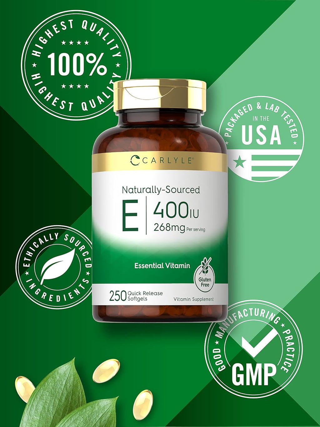 Carlyle Vitamina E 400 UI, 250 Cápsulas Blandas – Suplemento Natural