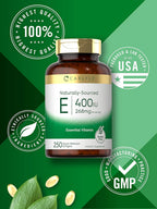 Carlyle Vitamina E 400 UI, 250 Cápsulas Blandas – Suplemento Natural