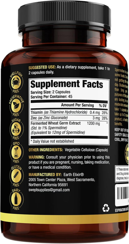 Earth Elixir Espermidina 1200mg (90 – Cabello saludable: Algunos estudios sugieren que la espermidina puede – Image 2