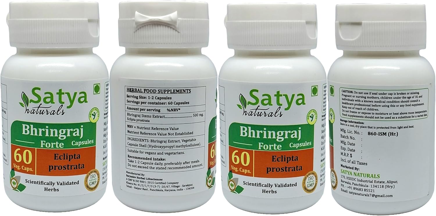 Cápsulas de Bhringraj 500 mg – Extracto de Eclipta Prostrata – Pack de 4 (240 cápsulas)
