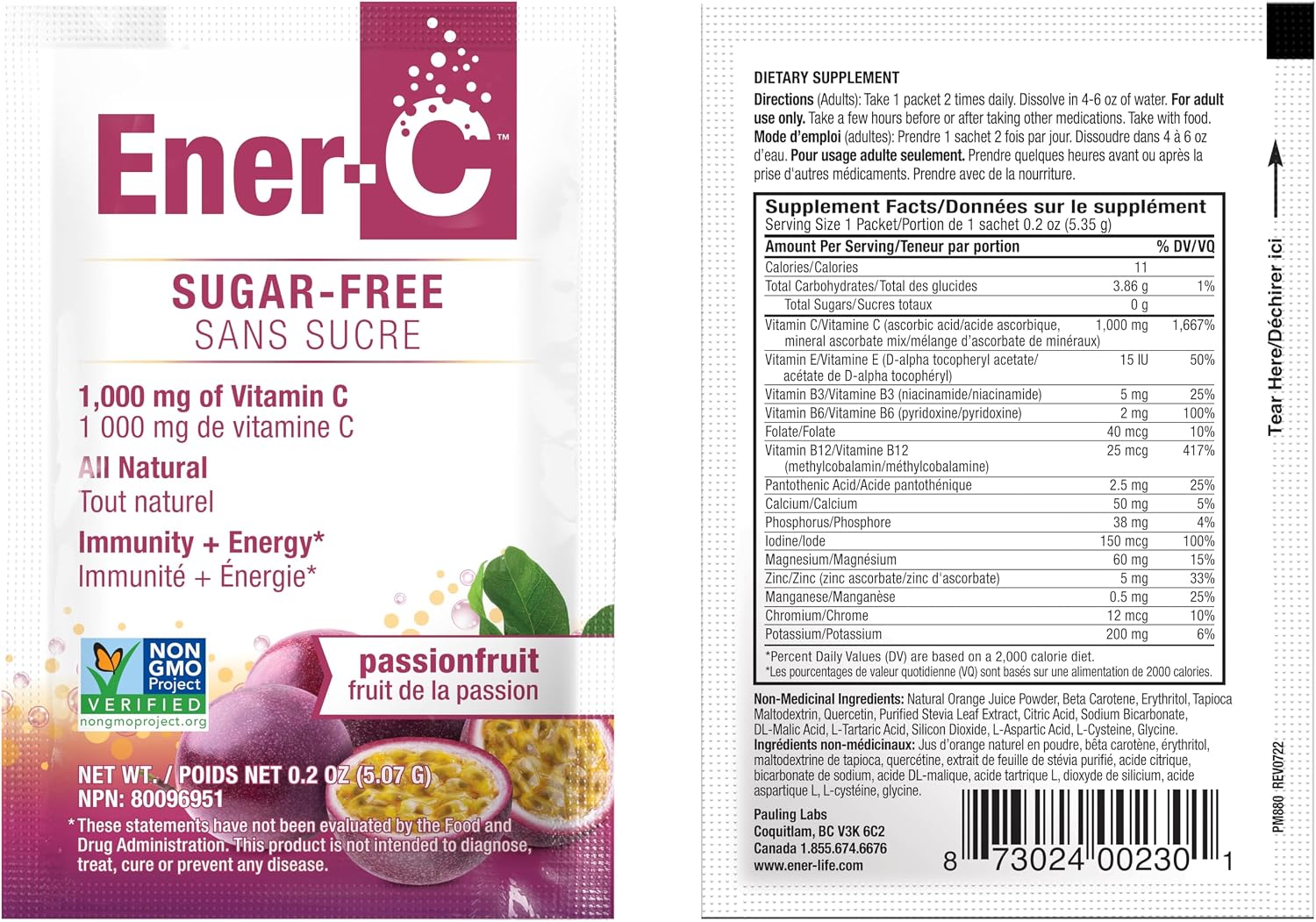 Ener-C Sugar Free Multivitamin Drink Mix (30 Sobres, Sabor Maracuyá)