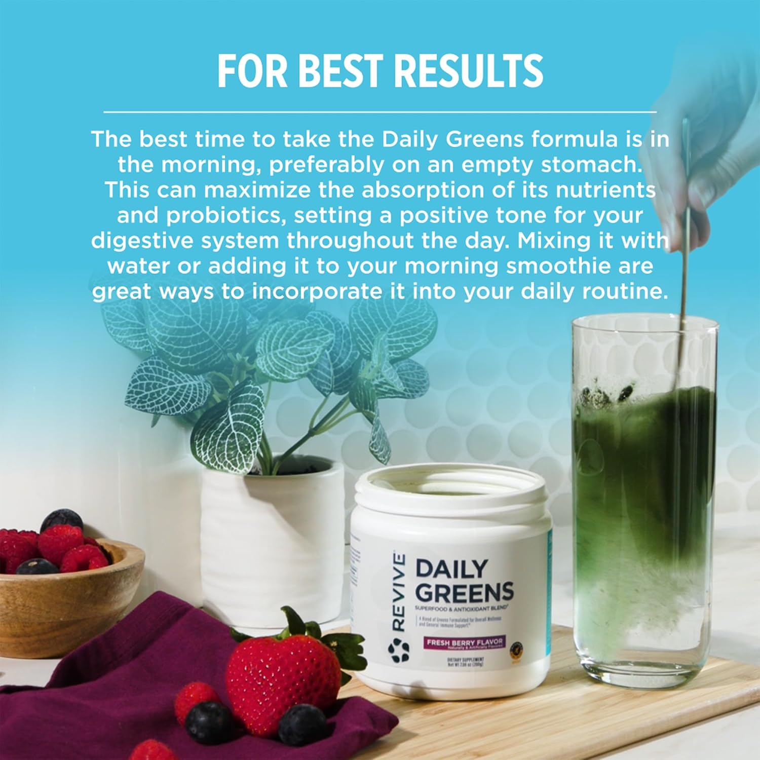 Revive MD Daily Green Powder Superfood (Fresa Fresca) - 30 porciones